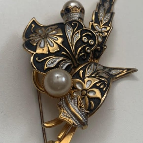 Damascene vintage toledoware style gold brooch - Picture 3 of 5